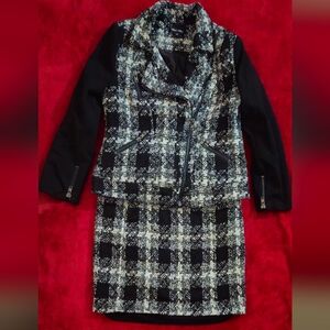 Alex + Alex Black and White Tweed Moto Jacket and Skirt Set - Size Medium